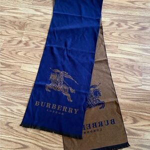 Burberry Men's 100% cashmere Navy and Tan Scarf